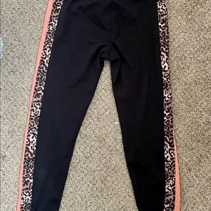 EUC Marika 3/4 length leggings with leopard and peach-orange stripe down side M